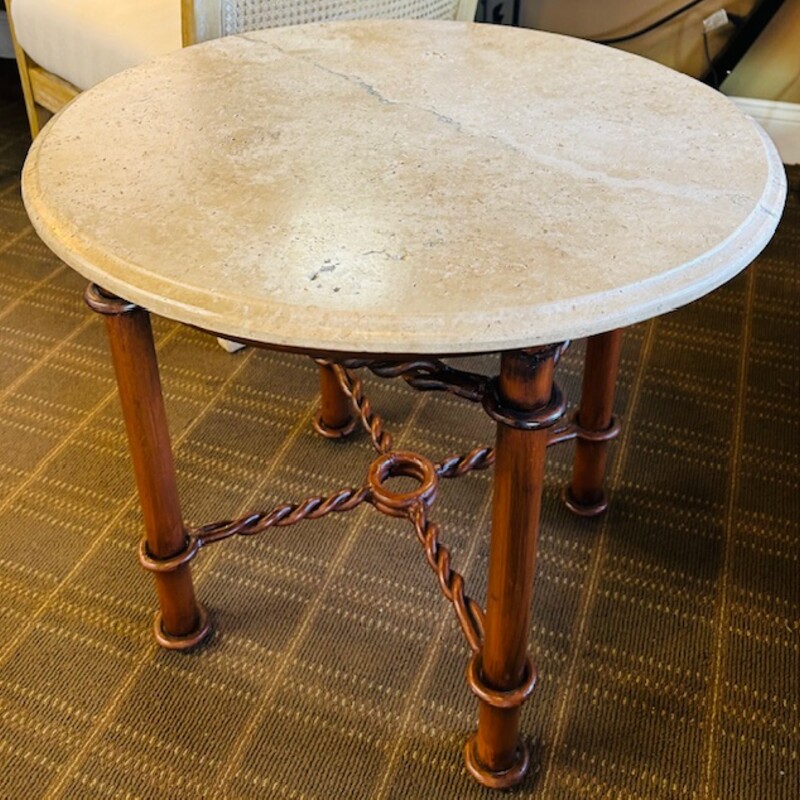 Marble Top Iron Base Round Accent Table
Tan Brown Size: 25 x 24H
Top is removable
Matching coffee table and other end table sold separately