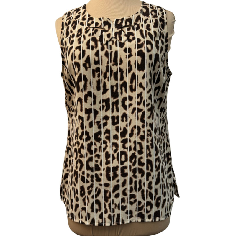 CAbi Ginger Leopard Sleeveless Blouse<br />
Cute Bow Detail on Front<br />
Size: Small