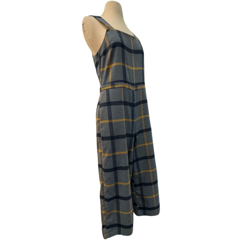 Modcloth Plenty Of Panache Plaid Jumpsuit<br />
With Pockets<br />
Zippered Back<br />
Gray, Yellow and Navy<br />
Size: Small<br />
So Cute!