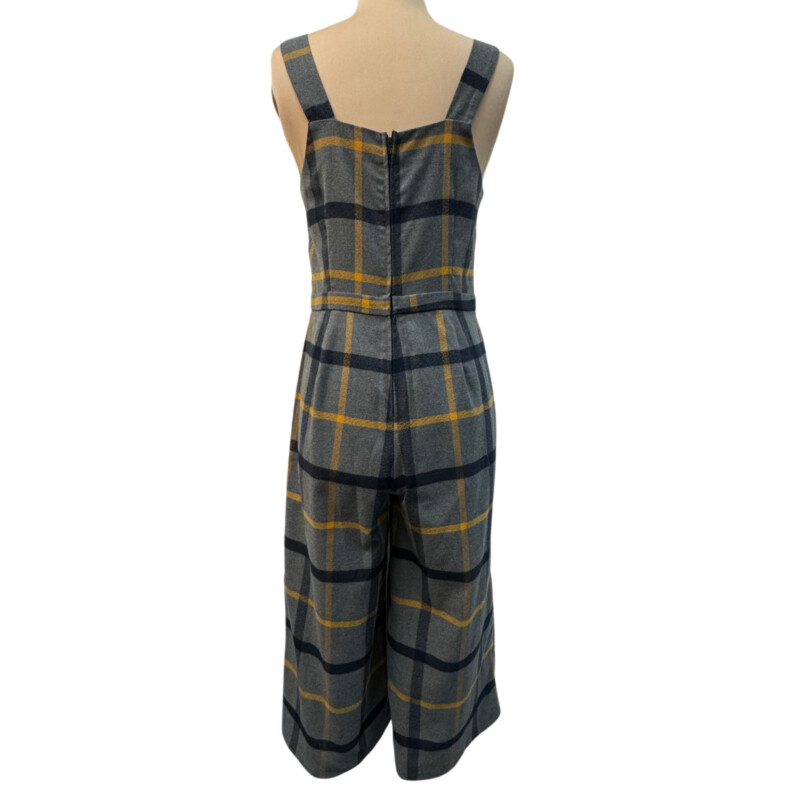 Modcloth Plenty Of Panache Plaid Jumpsuit<br />
With Pockets<br />
Zippered Back<br />
Gray, Yellow and Navy<br />
Size: Small<br />
So Cute!