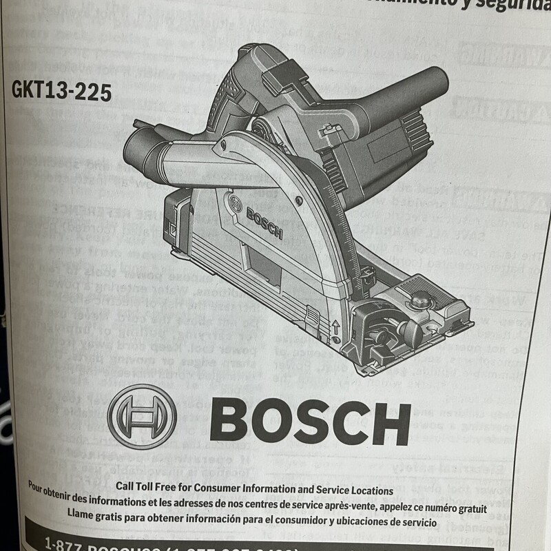 Track Saw, Bosch,<br />
BOSCH Tools Track Saw - GKT13-225L 6-1/2 In. Precison Saw with Plunge Action & Carrying Case<br />
<br />
The Bosch GKT13-225 Track Saw with Plunge Action delivers precision and power, ideal for making table-saw quality cuts to wood and wood-based sheet goods such as laminated particle boards and plywood. The track-guidance system provides exact adjustments for precision end-to-end cuts and plunge cuts. The saw and track combination makes it a more easily transportable alternative to a table saw. The precision of the track saw and blade combine with the optional Bosch tracks (included) to deliver a straight fast finish cuts. The saw is engineered to fit precisely to the tracks. The saw includes constant electronics to help maintain speed under load. The saw also features a spindle lock, a swiveling hose port and a lock-off mechanism. It features overload protection. It has a single pivot point for both bevel and non-bevel cuts, from -1° (for slight undercuts) to +47° cuts. It allows for efficient dust extraction when connected to a suitable vacuum cleaner. The GKT13-225L Kit includes a 48-tooth 6-1/2 In. track saw blade, blade-change wrench, and an L-Box case. Bosch offers a full range of optional attachments, including four different track lengths, connector for connecting multiple tracks, an angle guide and a rip fence.