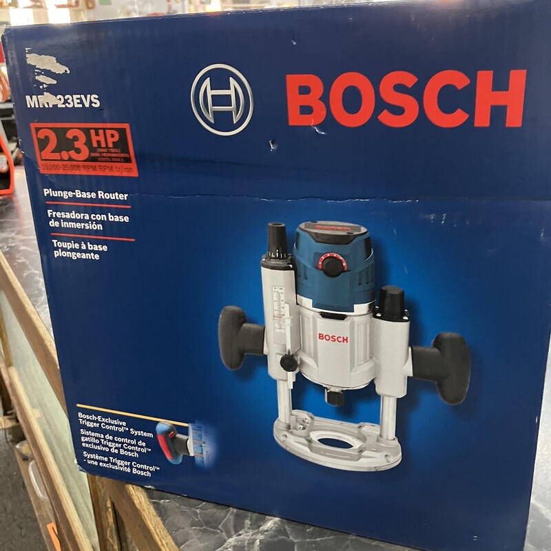 Plunge Base Router, Bosch, MRP23EVS
NEW SEALED BOX
Power: The Bosch MRP23EVS Plunge Base Router Features a Powerful 15 Amp Motor Which Produces 10000 – 25000 Rpm and 2.3 HP (Max Tool)
CONTROL: The router features a trigger control system with the power switch located on the handle for enhanced user control and convenience
ADJUSTABLE: Bosch’s Afterlock microfine bit-depth adjustment allows for easy and precise adjustments at any plunge setting. The variable speed dial helps the user match the speed to the material
ACCURACY: The router’s smooth plunge action, spring-lock plunge lever, and depth rod provide easy and precise plunge routing. Bosch’s Constant Response circuitry delivers a constant speed throughout the span of the cut
CONVENIENT: The MRP23EVS router comes complete with an always-on LED light for enhanced visibility in bit area as well as a cord swivel for added mobility