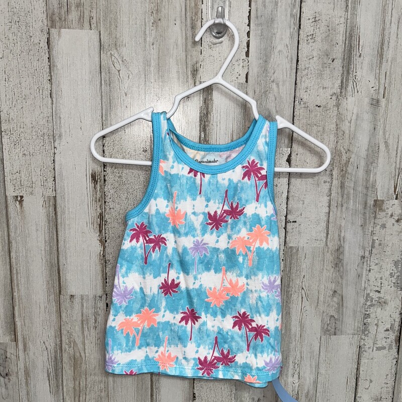 2T Blue Palm Print Tank, Blue, Size: Girl 2T