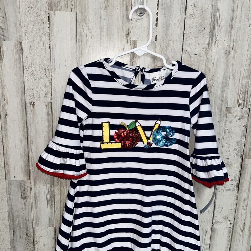 2T Navy Stripe Love Dress, Navy, Size: Girl 2T