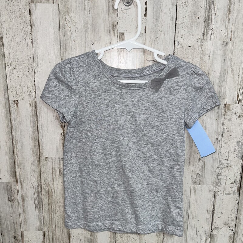 4T Grey Cotton Bow Tee, Grey, Size: Girl 4T