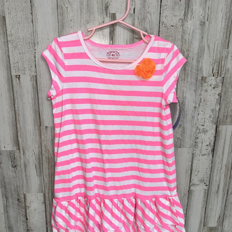 4T Pink Stripe Peplum Dre, Pink, Size: Girl 4T