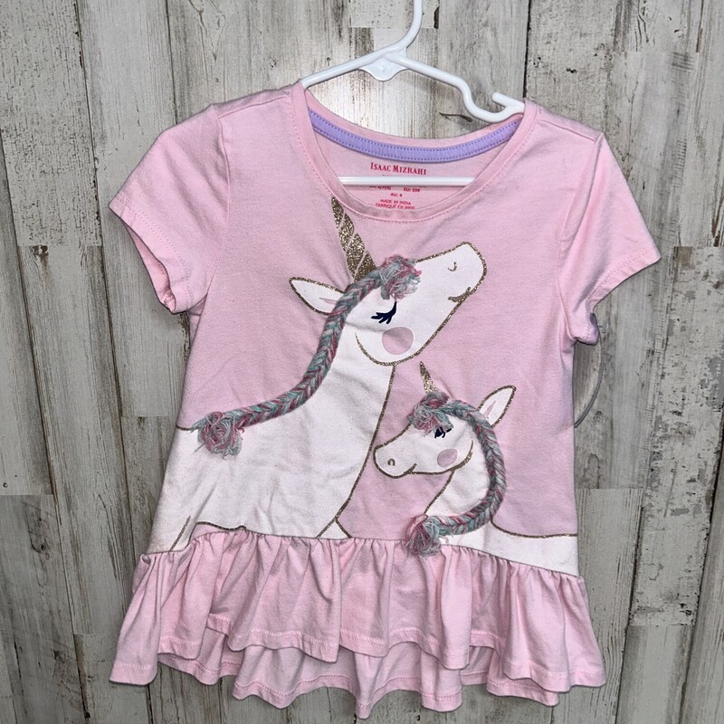 4 Pink Braided Unicorn Te, Pink, Size: Girl 4T