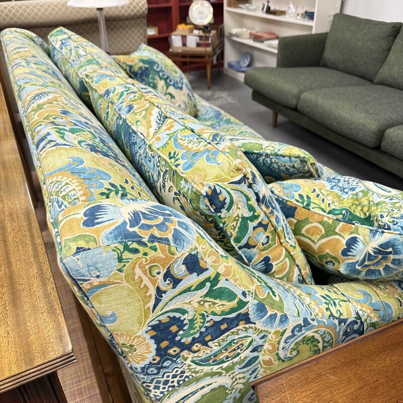 Ethan Allen Sofa, Green Floral/Paisley<br />
Size: 82in L