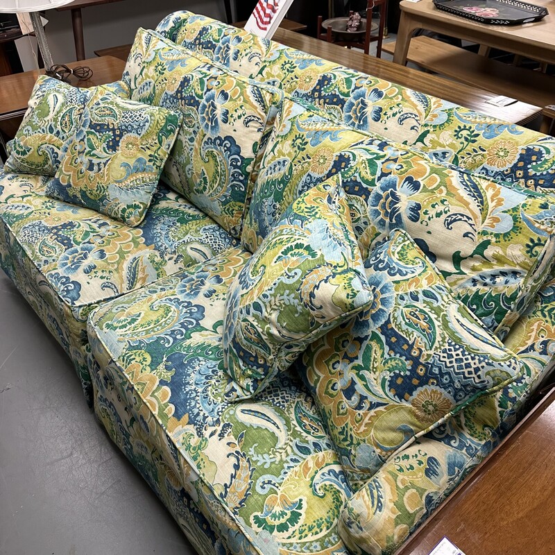 Ethan Allen Sofa, Green Floral/Paisley<br />
Size: 82in L