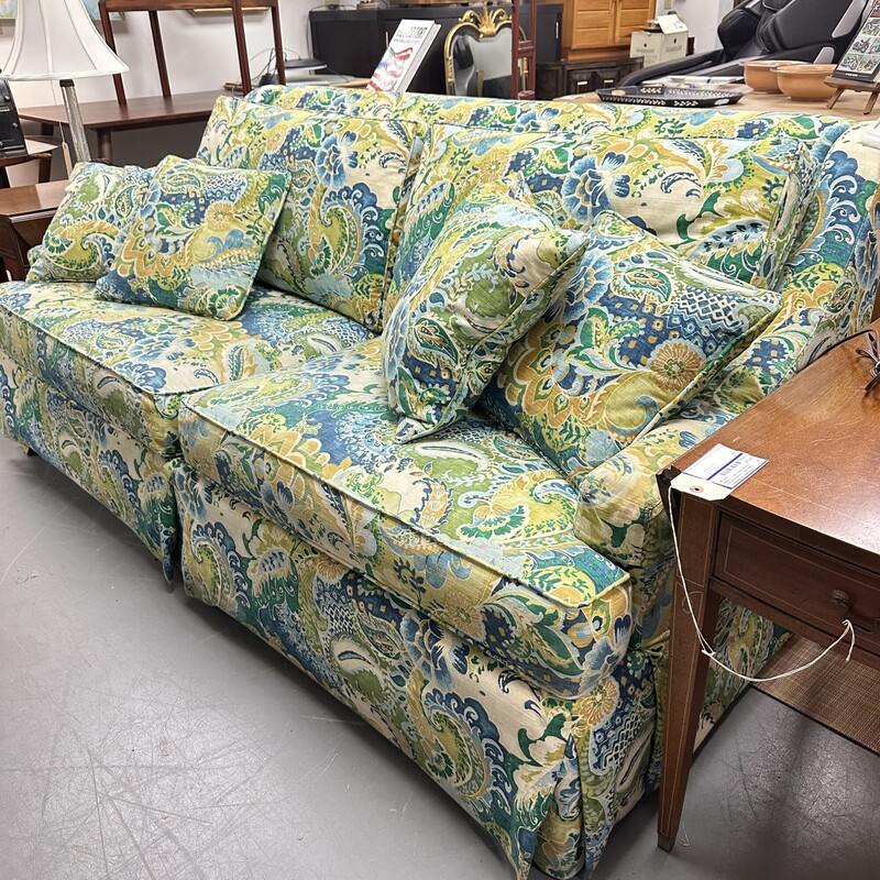 Ethan Allen Sofa, Green Floral/Paisley<br />
Size: 82in L