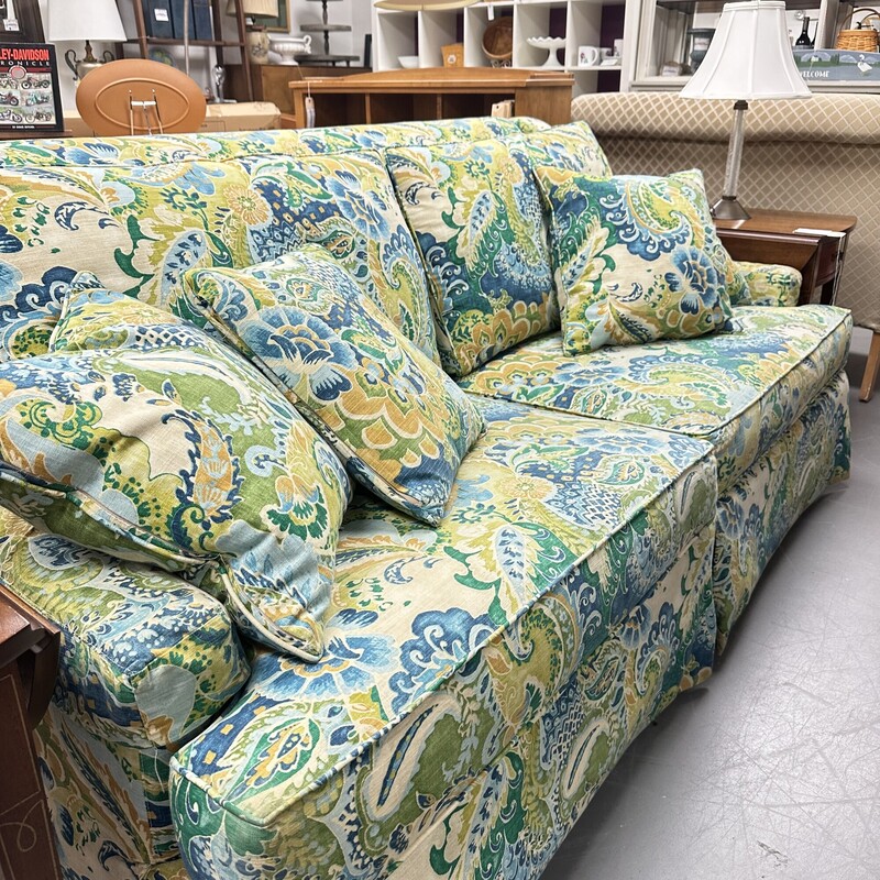 Ethan Allen Sofa, Green Floral/Paisley
Size: 82in L