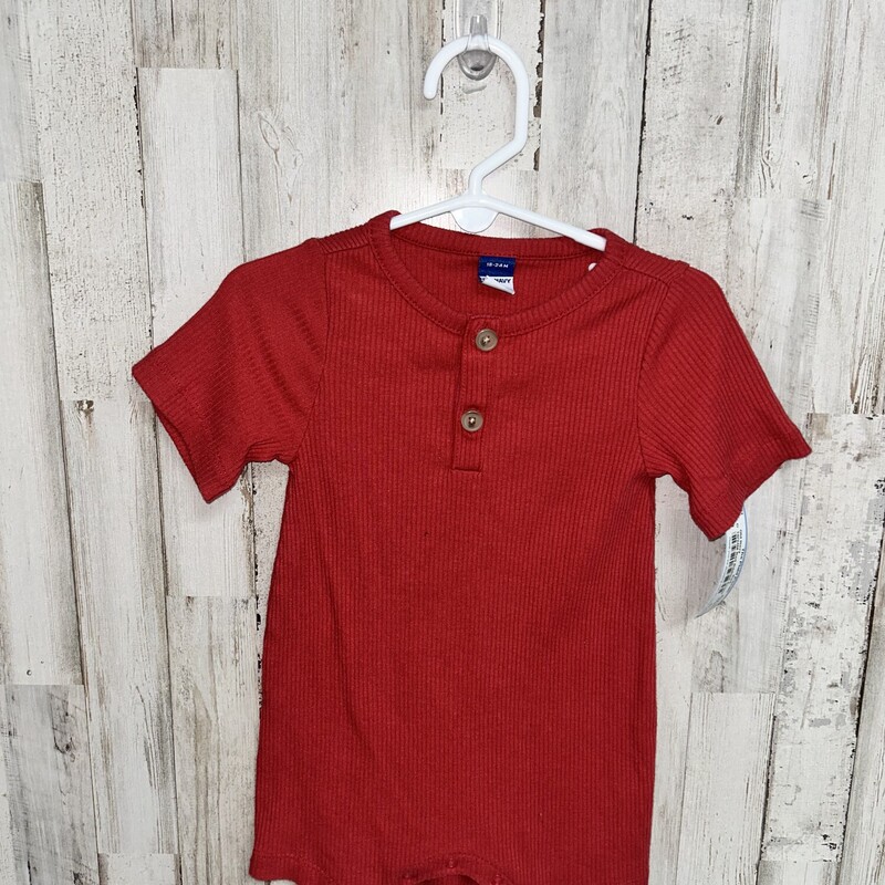 18/24M Red Ribbed Romper, Red, Size: Boy 12-24m