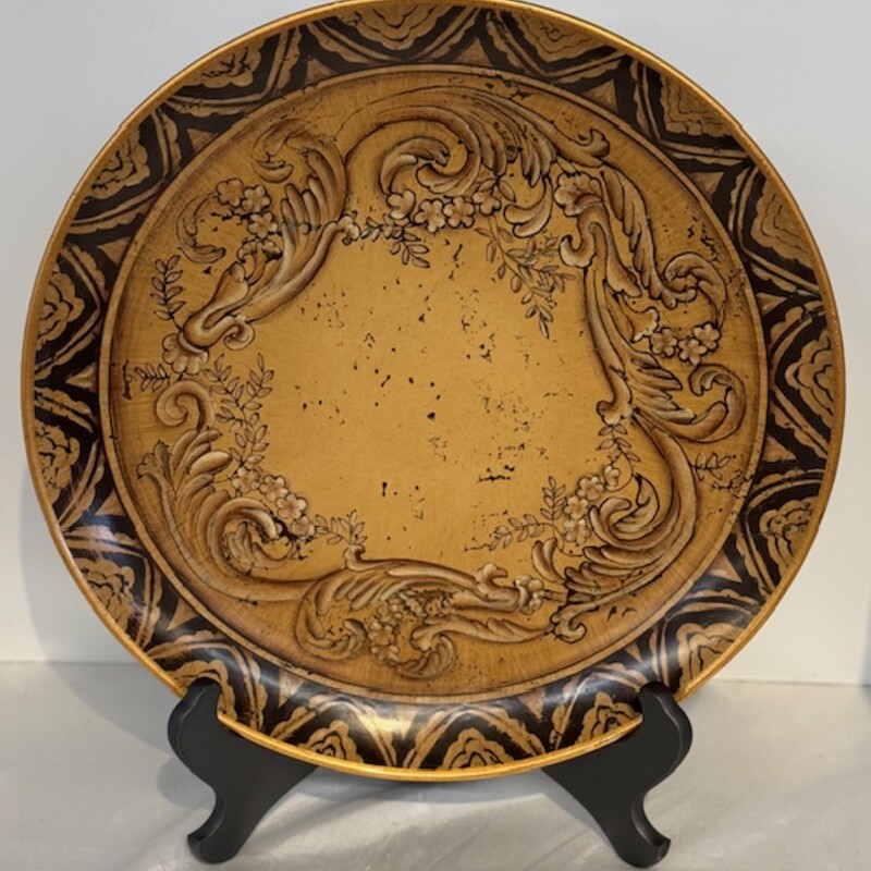 Oriental Accent Ornate Leaf Plate With Stand
Brown Tan
Size: 14Di x 16H