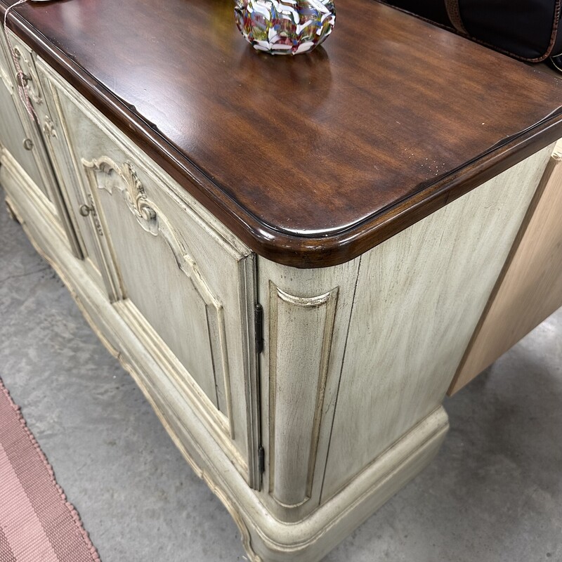 French Provincial Credenza, Sage Green and Brown
Size: 60x18x36