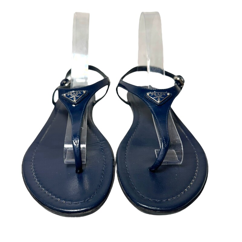 Prada Patent Sandals, Navy, Size: 38.5<br />
<br />
Style Code: 3Y5691