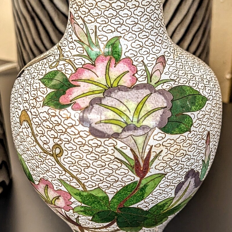 Enamel Cloisonne Asian Floral Vase
White Pink Green Size: 5 x 9.5H