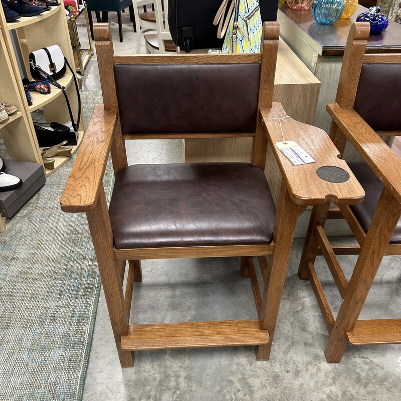 Two Billiard Chairs, Brown. Sold together as a PAIR.<br />
Size: 24in H