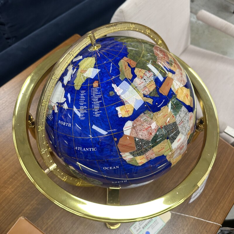 Tabletop Semiprecious Globe, with Metal Stand... gorgeous colors!<br />
Size: 18in