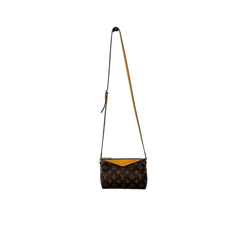 Louis Vuitton Pallas Crossbody Saffron<br />
<br />
Date Code: AR1188<br />
<br />
Dimensions:<br />
Base length: 7.50 in<br />
Height: 5.00 in<br />
Width: 1.50 in<br />
Drop: 19.50 in