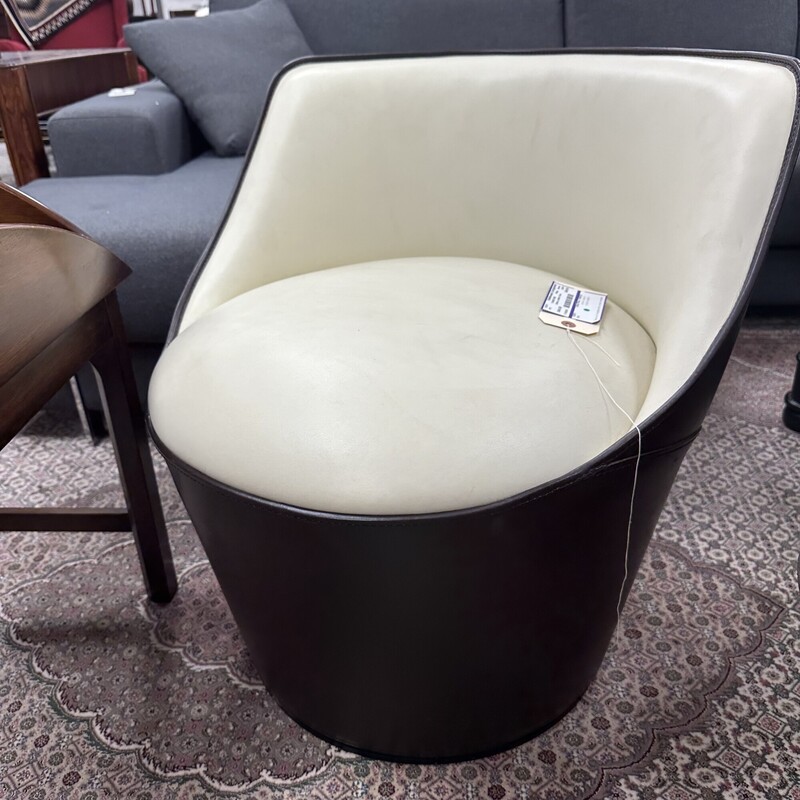 Italian Leather Chair, White and Black Swivel. Price is for ONE chair only.