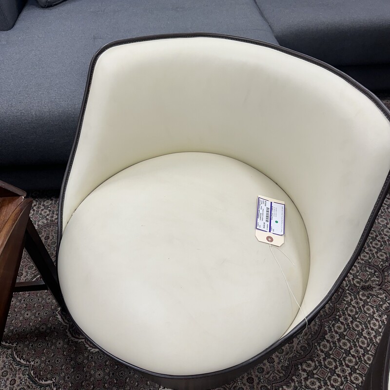 Italian Leather Chair, White and Black Swivel. Price is for ONE chair only.