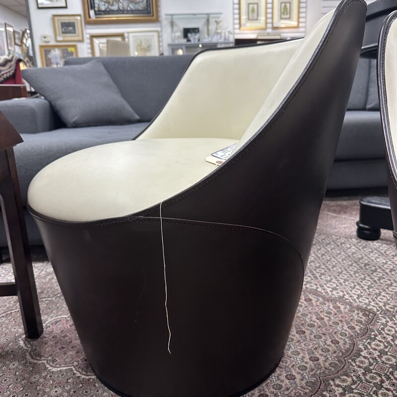 Italian Leather Chair, White and Black Swivel. Price is for ONE chair only.