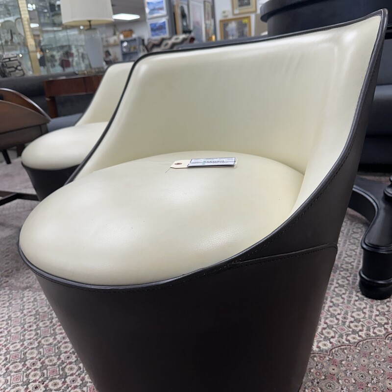 Italian Leather Chair, White and Black Swivel. Price is for ONE chair only.