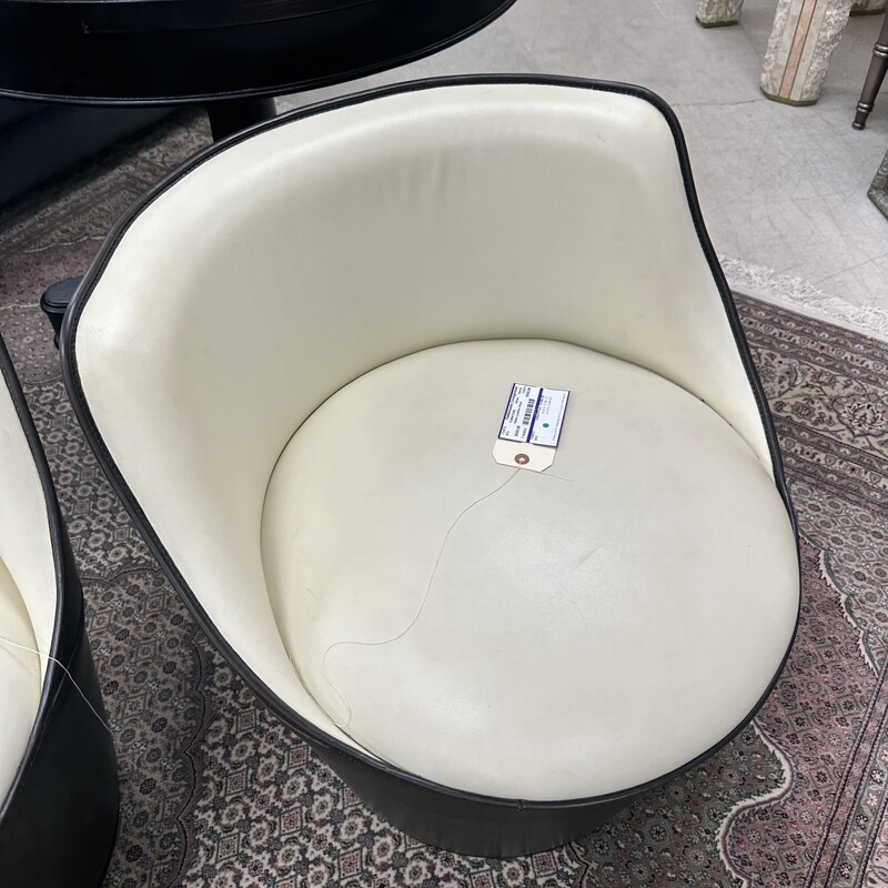 Italian Leather Chair, White and Black Swivel. Price is for ONE chair only.