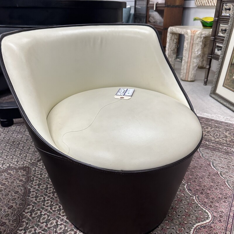 Italian Leather Chair, White and Black Swivel. Price is for ONE chair only.