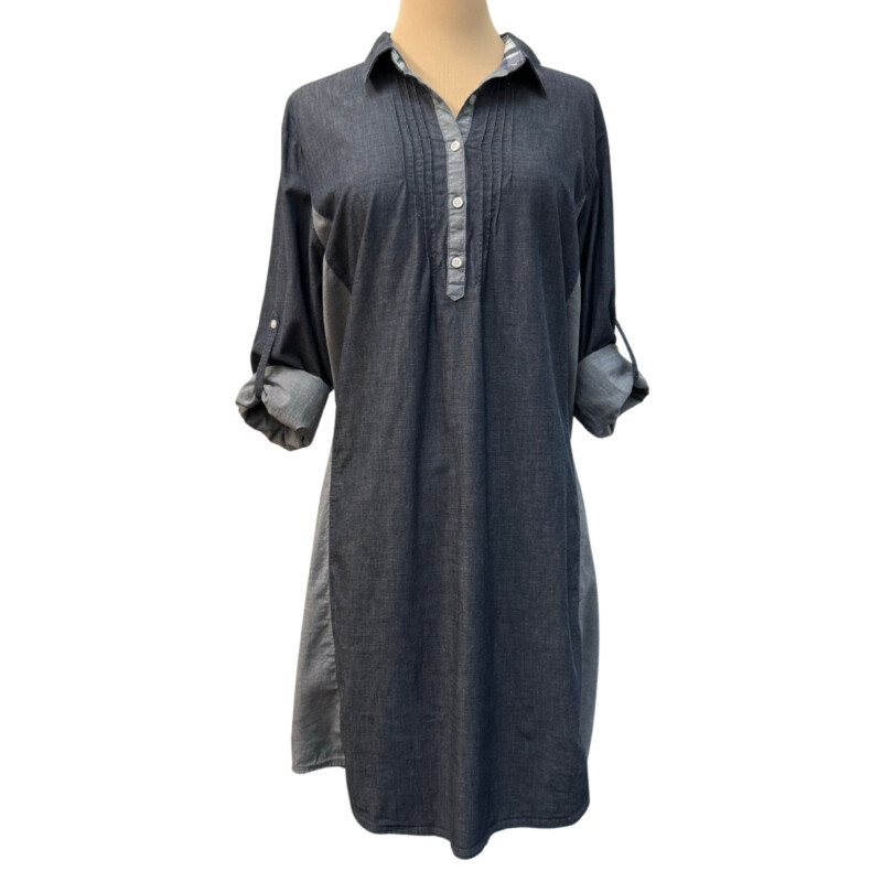 KÜHL Longsleeve Shirt Dress<br />
Organic Cotton & Tencel Blend<br />
Roll Tab Sleeves<br />
Light Gray and Charcoal<br />
Size: XL