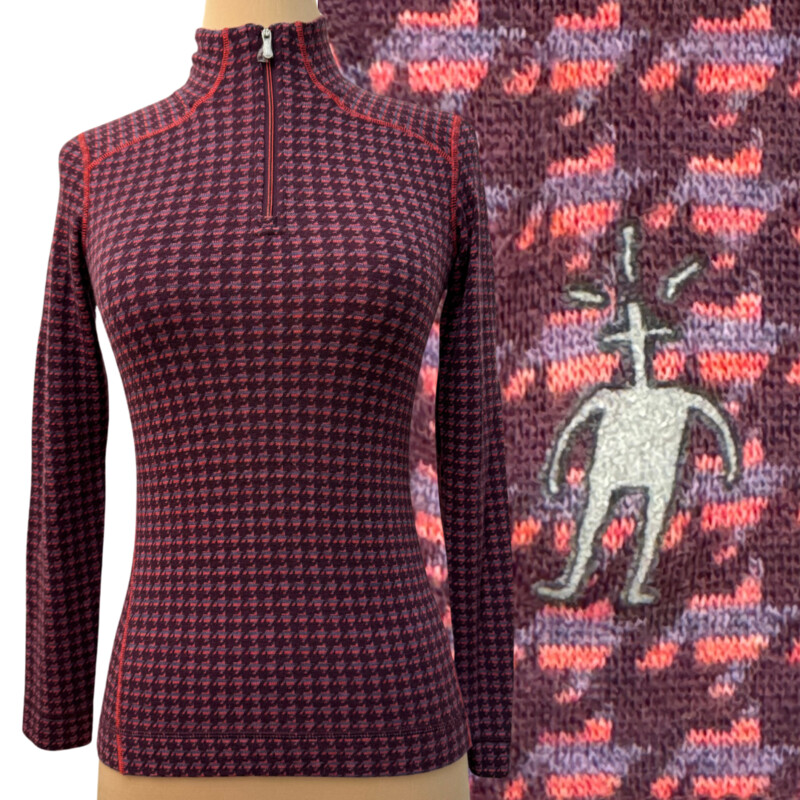 Smartwool Longsleeve Top
Merino Wool
1/4 Zip
Houndstooth Pattern
Burgandy and Red
Size: XS