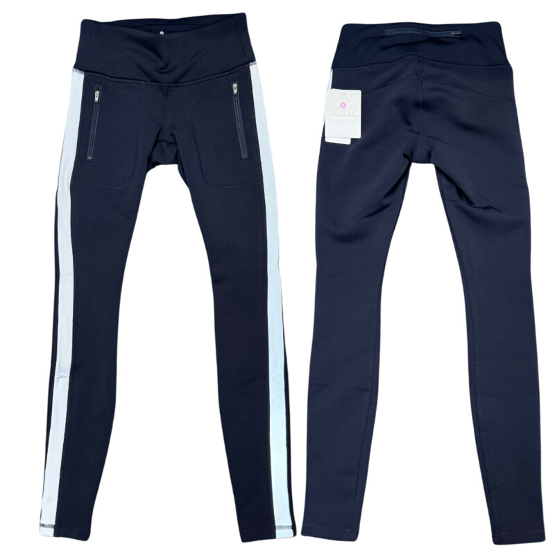 New Athleta Street to Summit Tights<br />
With Reflective Details<br />
Navy and Gray<br />
Size: XXS<br />
Retails for $98.00