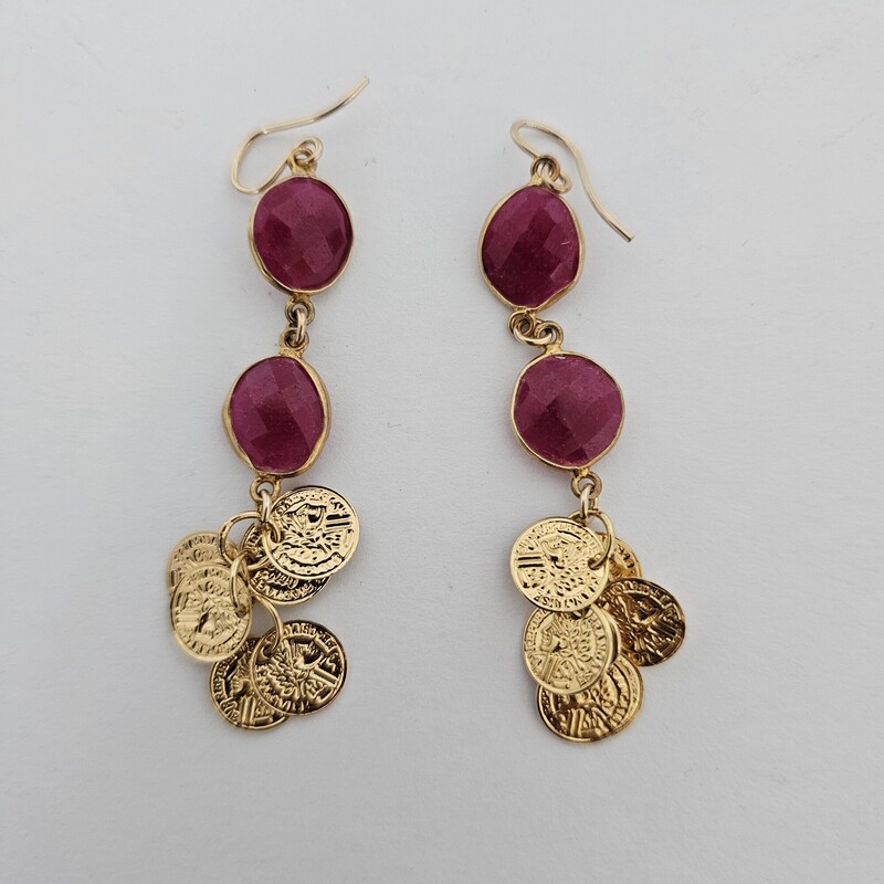 Faceted Stones & Coins, Gld/pink, Size: Dangles