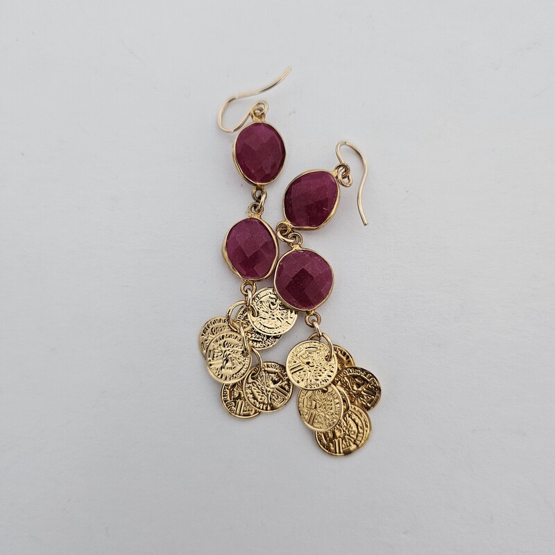 Faceted Stones & Coins, Gld/pink, Size: Dangles