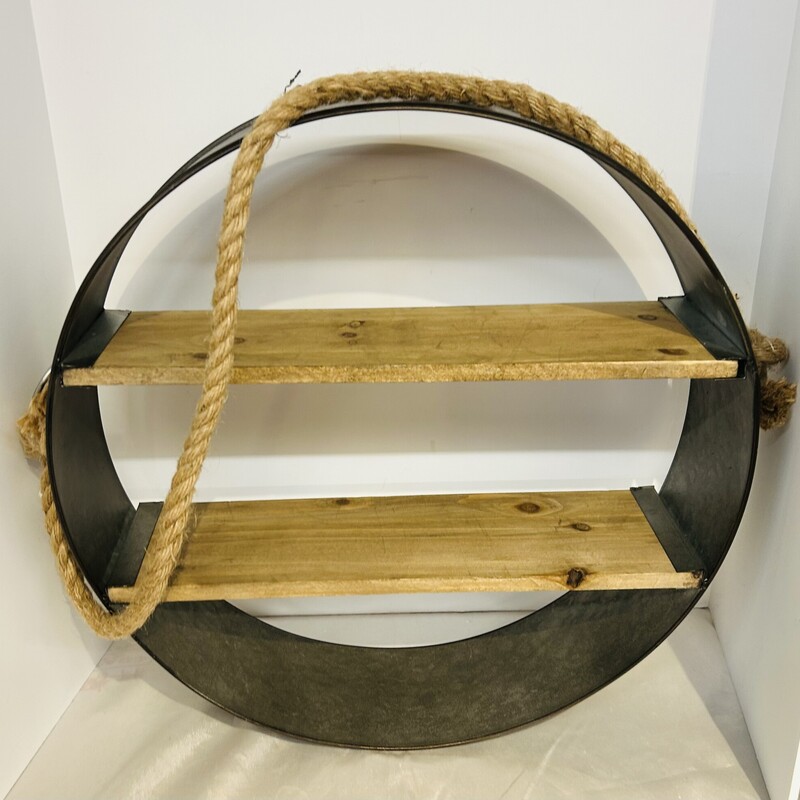 Galvanized Round Rope Shelf<br />
Silver Brown Tan Size: 17.5 x 28H<br />
Retails: $59.99