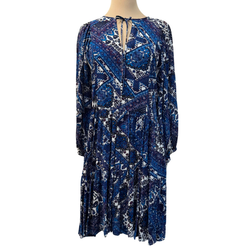 NEW Calvin Klein Dress<br />
Boho Chic<br />
Color: Blue, Purple, Navy, Gray, and White<br />
Size: 8<br />
100% Rayon