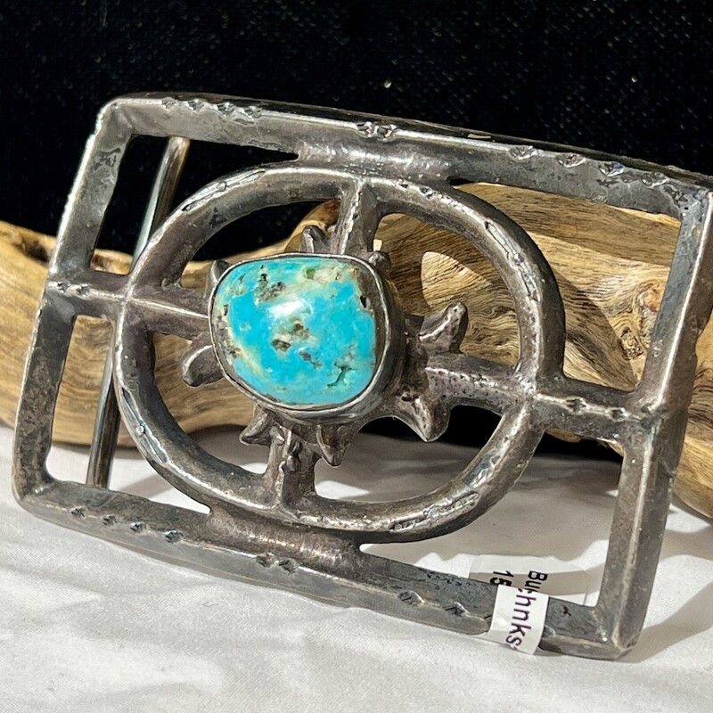 Sandcast turquoise belt buckle