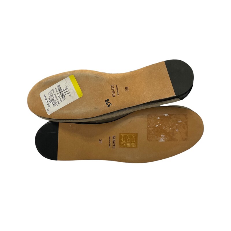 Khaite Alessia Loafer, Beige, Size: 36<br />
<br />
Khaite Alessia Loafers<br />
Womens Size 36<br />
Sheer beige mesh with black lambskin leather trim<br />
<br />
Material: Nappa lamb and mesh (50% lambskin, 50% polyamide)<br />
Origin: Made In Italy<br />
<br />
In good condition<br />
Bottom left sole has adhesive residue from a price sticker<br />
Bottom right sole has a black marker stain<br />
Please see photos for reference