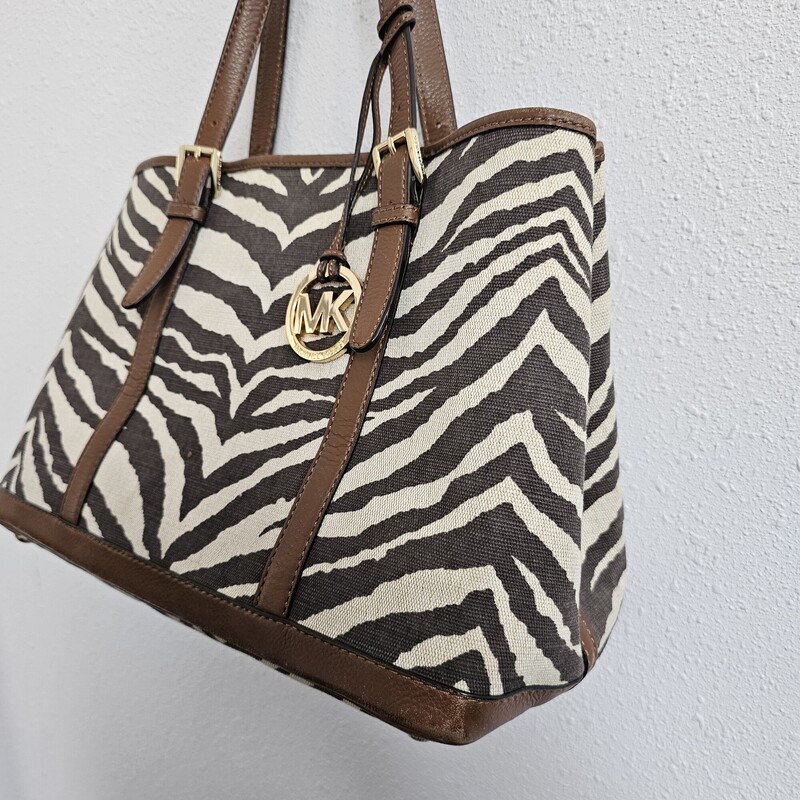 Michael Kors Zebra, BrnCrm, Size: Tote