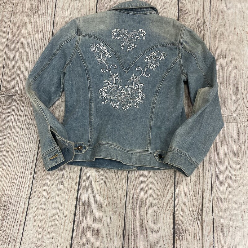 Coldwater Creek light denim jacket. This has cream embroidery on both shoulders and on the back. Size 10/Medium.