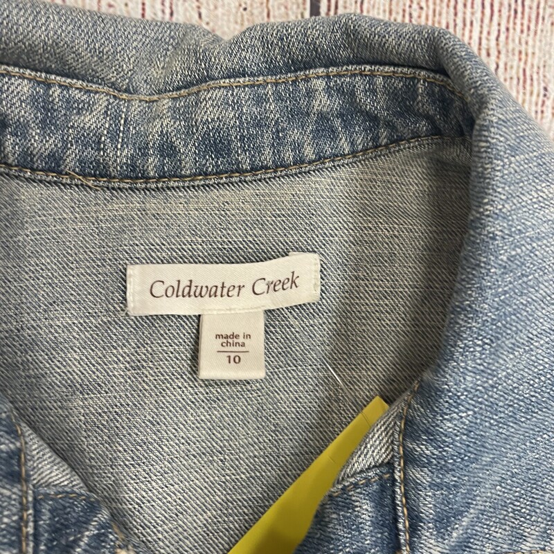 Coldwater Creek light denim jacket. This has cream embroidery on both shoulders and on the back. Size 10/Medium.