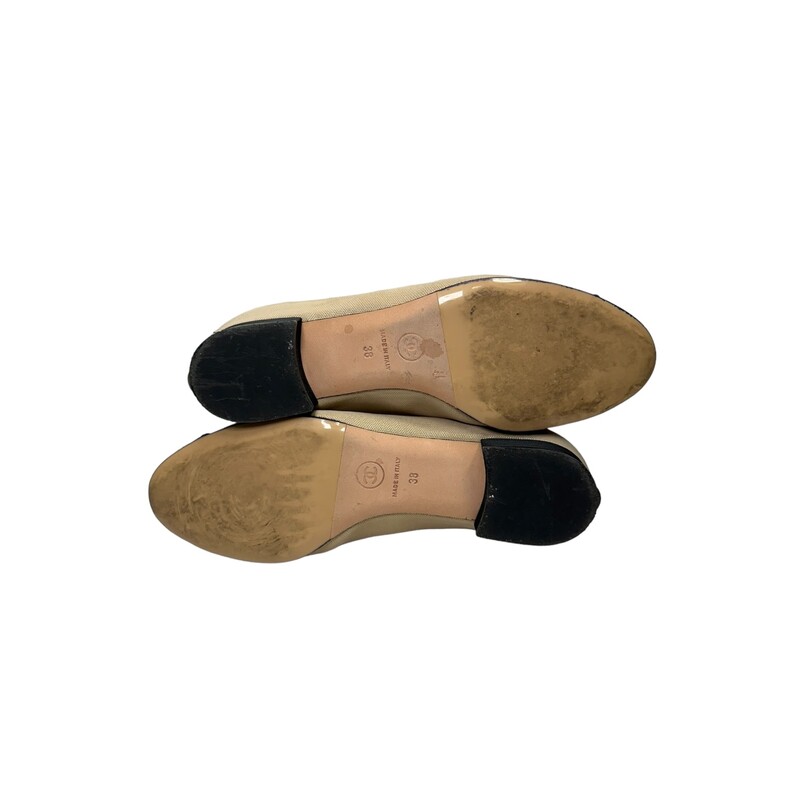 Chanel Ballet Flats<br />
 Metallic Nude<br />
 Size: 38<br />
Wear shown in photos<br />
Box and Dust bags included<br />
<br />
Style Code: A G28191