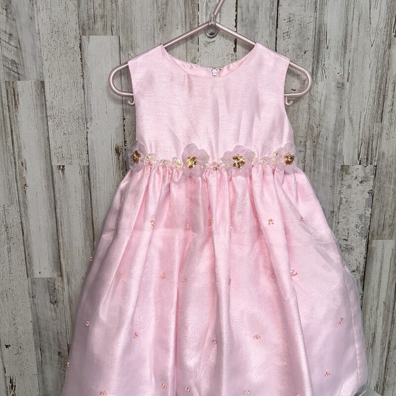 2T Pink Mesh Sequin Dress