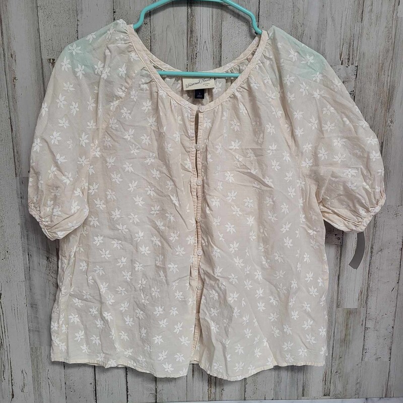 S Beige Floral Button Top