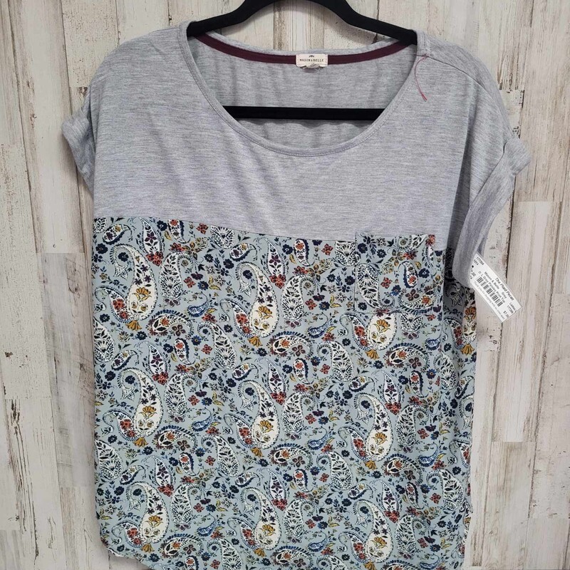 L Grey Paisley Print Top