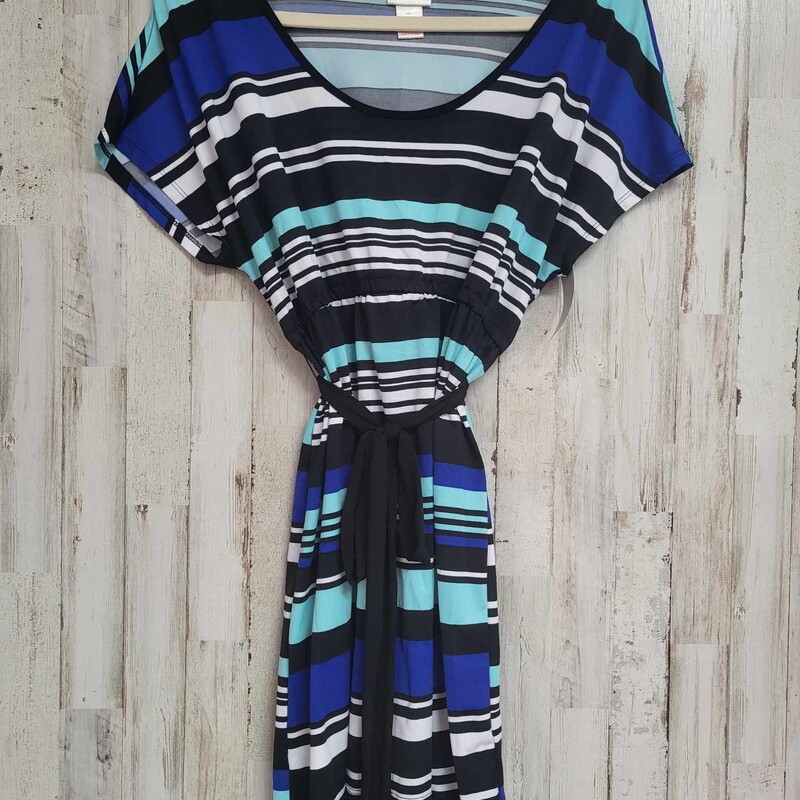 L Blue Striped Tie Top