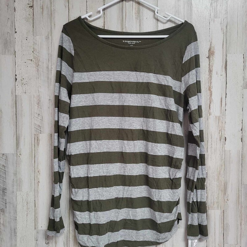 L Olive Striped Tee