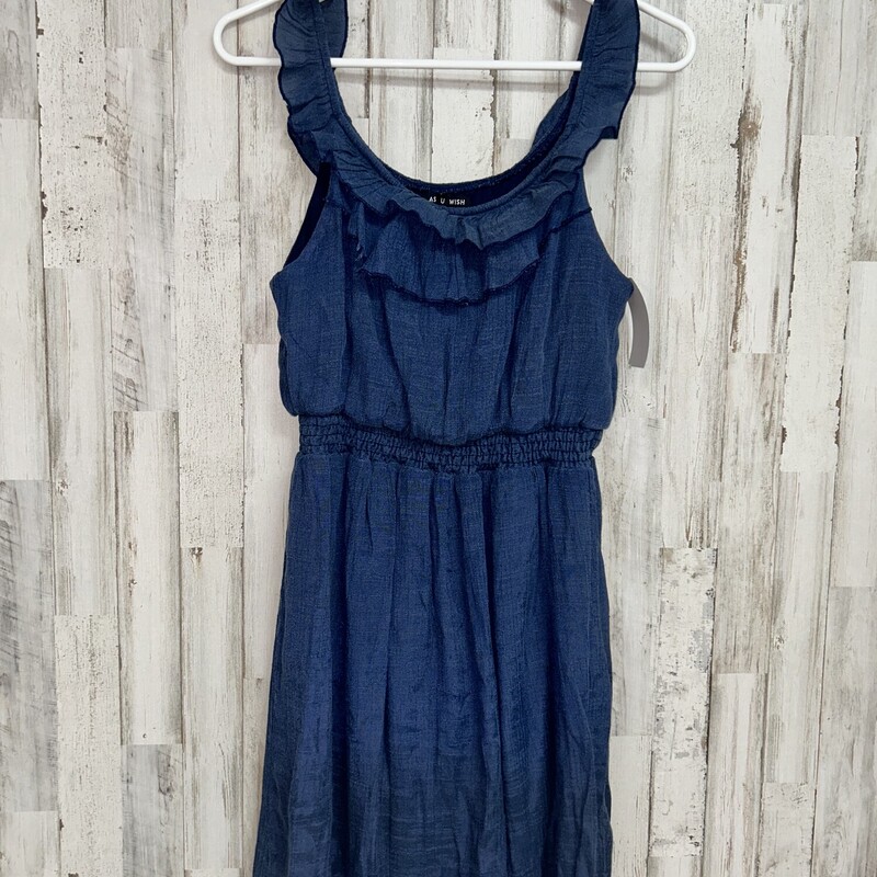 L Blue Ruffled Tank Dress