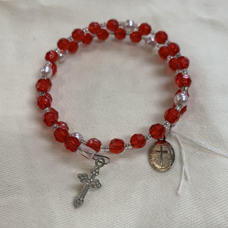 Bracelet Crucifix, Red/slvr, Size: None