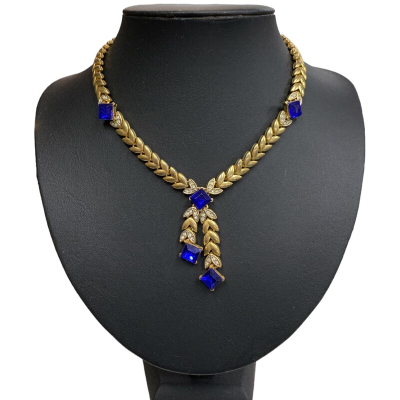 Necklace Choker, Gold/blu, Size: None